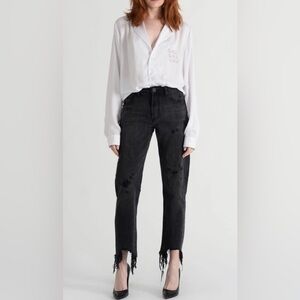 One Teaspoon High Waist Awesome Baggies Distressed Black Straight Leg Jeans